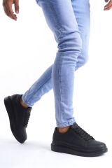 SLW151 Boost Bağcıklı Cilt Erkek Günlük Sneaker Ayakkabı ST - Siyah