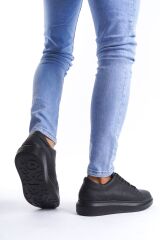 SLW151 Boost Bağcıklı Cilt Erkek Günlük Sneaker Ayakkabı ST - Siyah