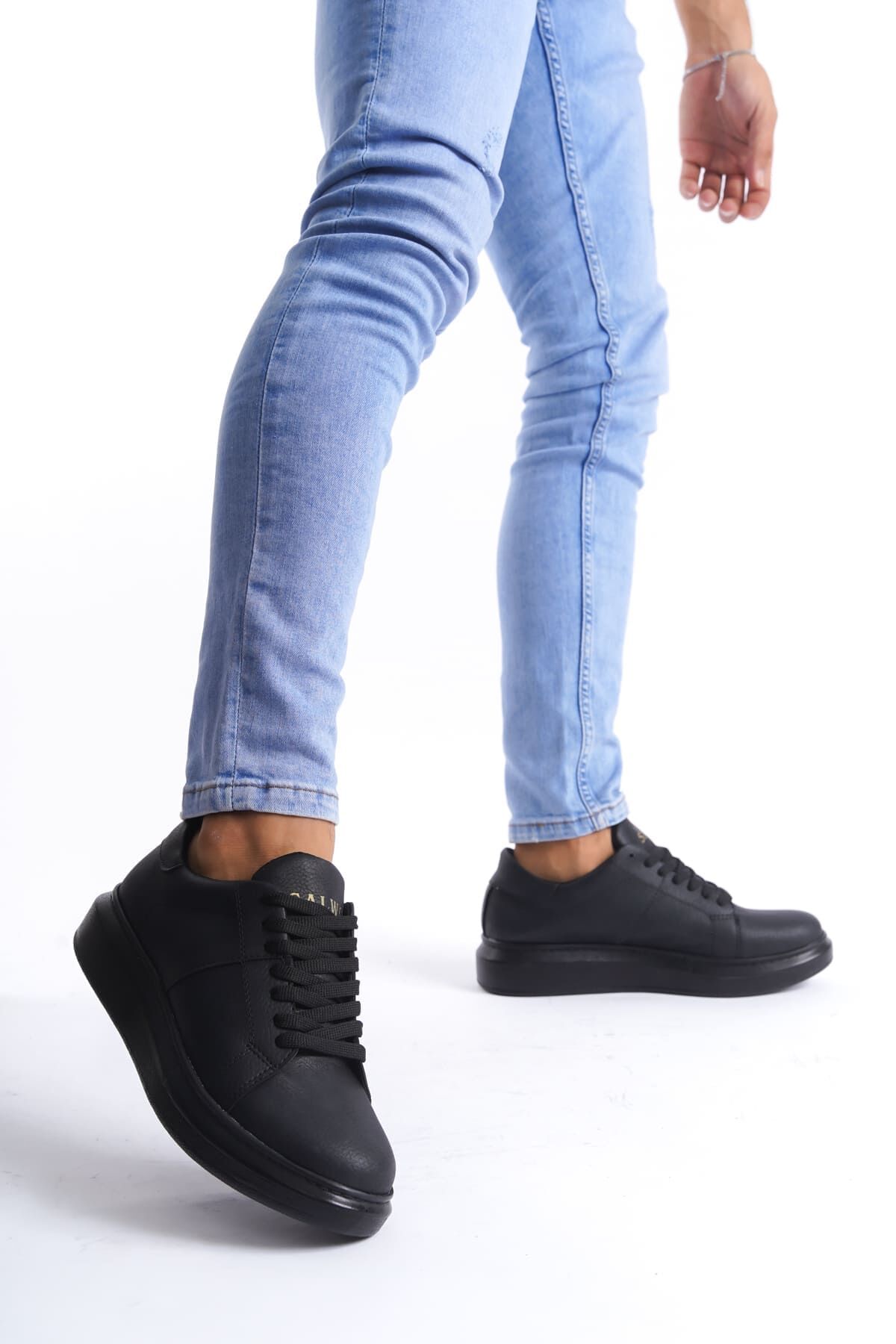 SLW151 Boost Bağcıklı Cilt Erkek Günlük Sneaker Ayakkabı ST - Siyah