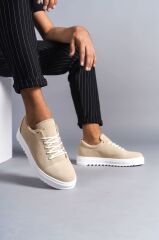SLW152 Cool Bağcıklı Süet Erkek Günlük Spor Klasik Ayakkabı BT - Krem