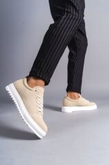 SLW152 Cool Bağcıklı Süet Erkek Günlük Spor Klasik Ayakkabı BT - Krem