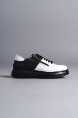SLW155 Warrior Bağcıklı ve Fermuarlı Cilt Erkek Günlük Sneaker Ayakkabı ST - Siyah/Beyaz