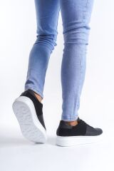 SLW151 Boost Bağcıklı Cilt Süet Erkek Günlük Sneaker Ayakkabı BT - Siyah