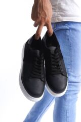 SLW151 Boost Bağcıklı Cilt Süet Erkek Günlük Sneaker Ayakkabı BT - Siyah