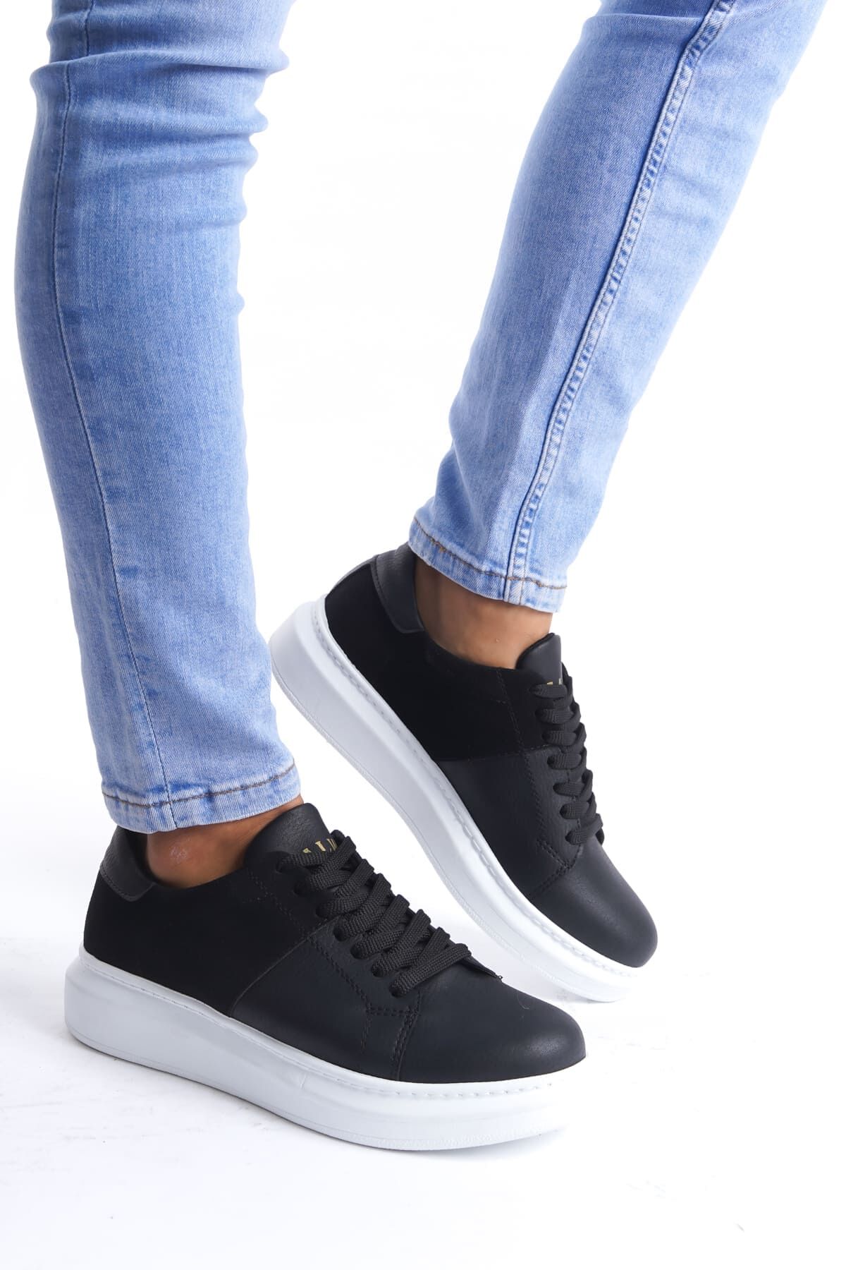 SLW151 Boost Bağcıklı Cilt Süet Erkek Günlük Sneaker Ayakkabı BT - Siyah