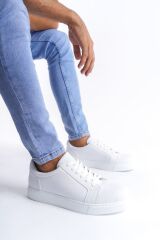 SLW165 Elite Bağcıklı Cilt Erkek Günlük Sneaker Ayakkabı BT - Beyaz