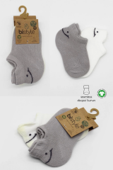Bistyle 2'li Sneakers Smile Penye Çorap Bs20106 Gri Ekru