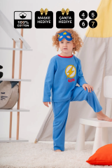 4-7 Yaş Heros Çanta Ve Maskeli Erkek Çocuk Pijama Takımı Koyu Mavi