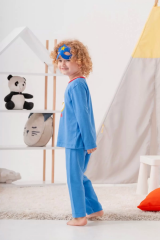 4-7 Yaş Heros Çanta Ve Maskeli Erkek Çocuk Pijama Takımı Koyu Mavi