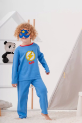 4-7 Yaş Heros Çanta Ve Maskeli Erkek Çocuk Pijama Takımı Koyu Mavi