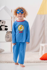 4-7 Yaş Heros Çanta Ve Maskeli Erkek Çocuk Pijama Takımı Koyu Mavi