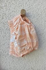 3-9 Ay Kız Bebek Askılı Kareli Külotlu Bebek Elbisesi Somon