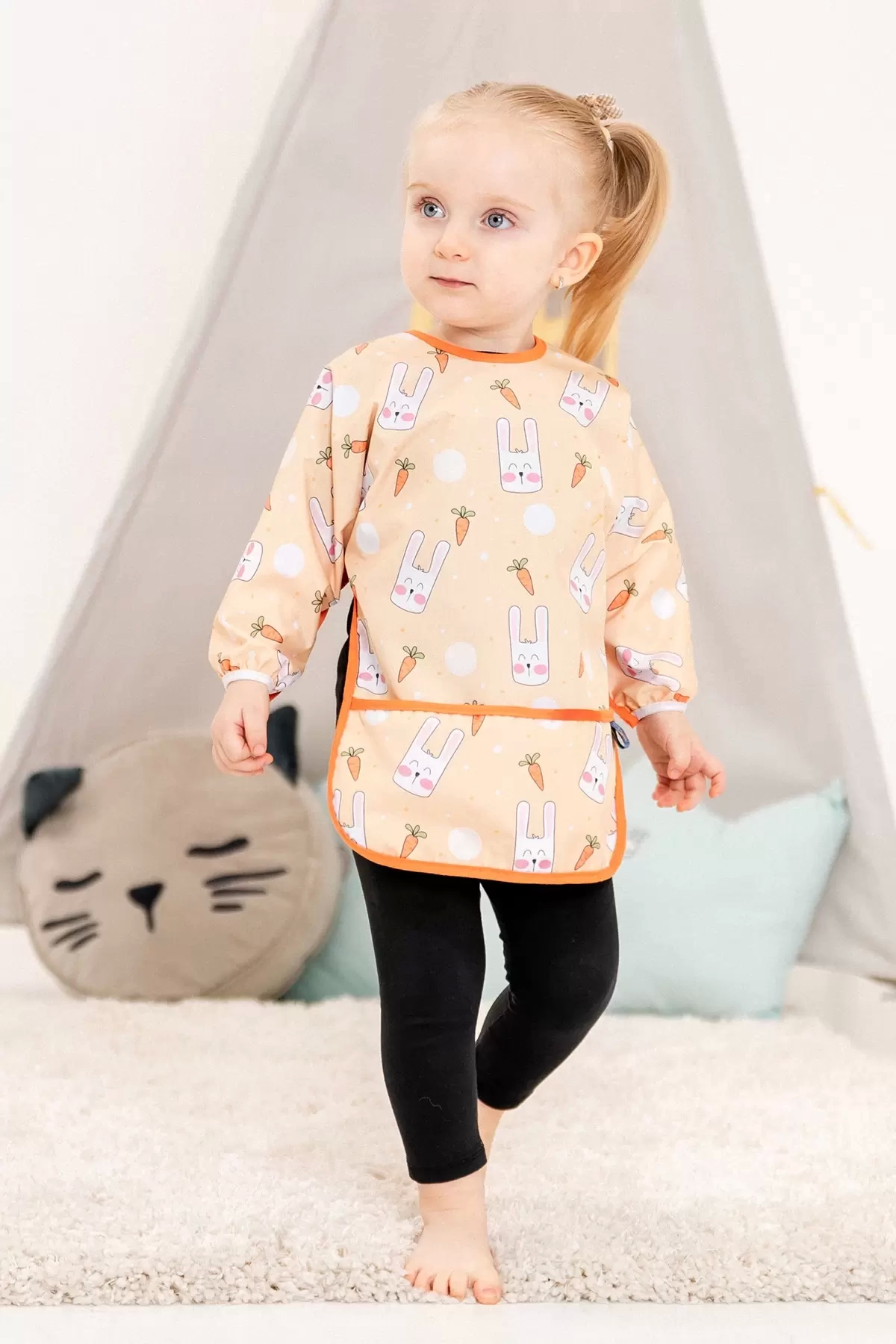 Candar Bunny Desenli Sıvı Geçirmez Uzun Kol Aktivite Ve Mama Önlüğü 6-24 Ay