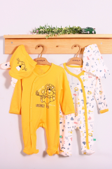 3-6 Ay Mini Jungle Aslan Erkek Bebek 4'lü Tulum Seti Sarı