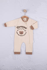 3-12 Ay Erkek Bebek Tulum Persona Bear Nakışlı Kahverengi