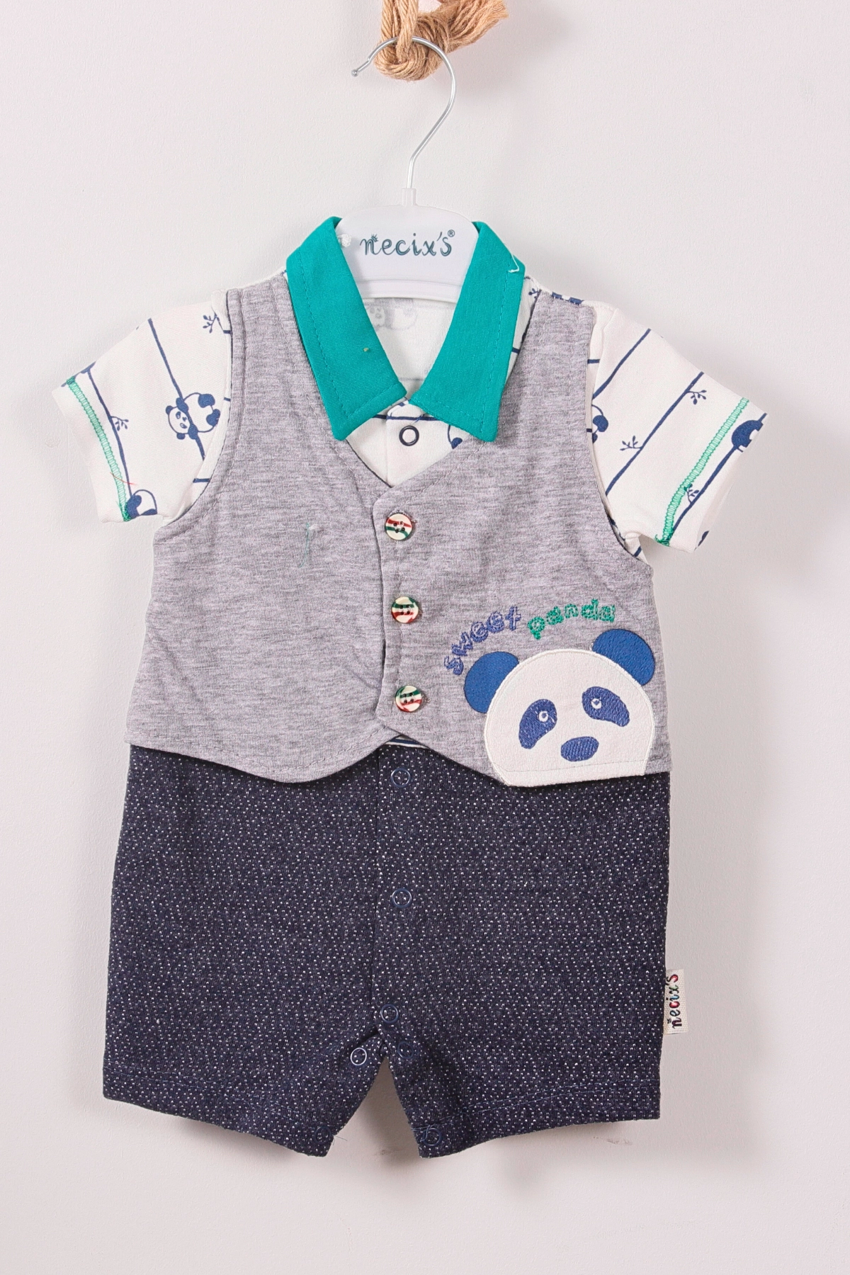 3-9 Ay Erkek Bebek Tulum Panda Yeşil