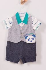 3-9 Ay Erkek Bebek Tulum Panda Yeşil