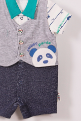 3-9 Ay Erkek Bebek Tulum Panda Yeşil