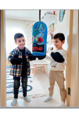 Çocuk Boks Torbası Eldiven Hediyeli Çocuklar İçin Eğlenceli Evde Boks Mavi