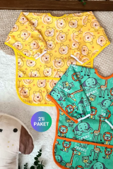 Bear Ve Safari Desenli 2'li Paket Sıvı Geçirmez Unisex Aktivite Ve Mama Önlüğü 6-24 Ay